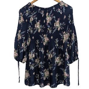 Vintage Quintessential Navy Floral Blouse Large